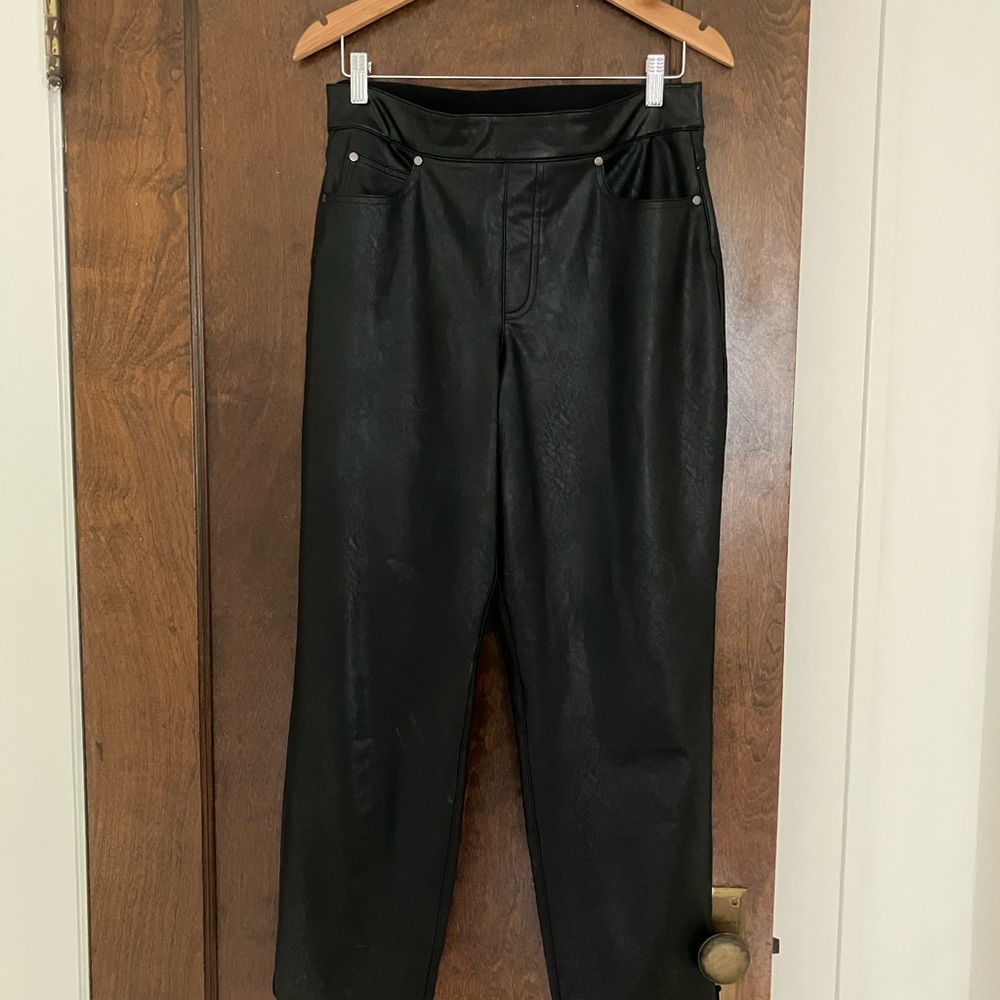 Spanx Faux Leather Straight Pants Black Large